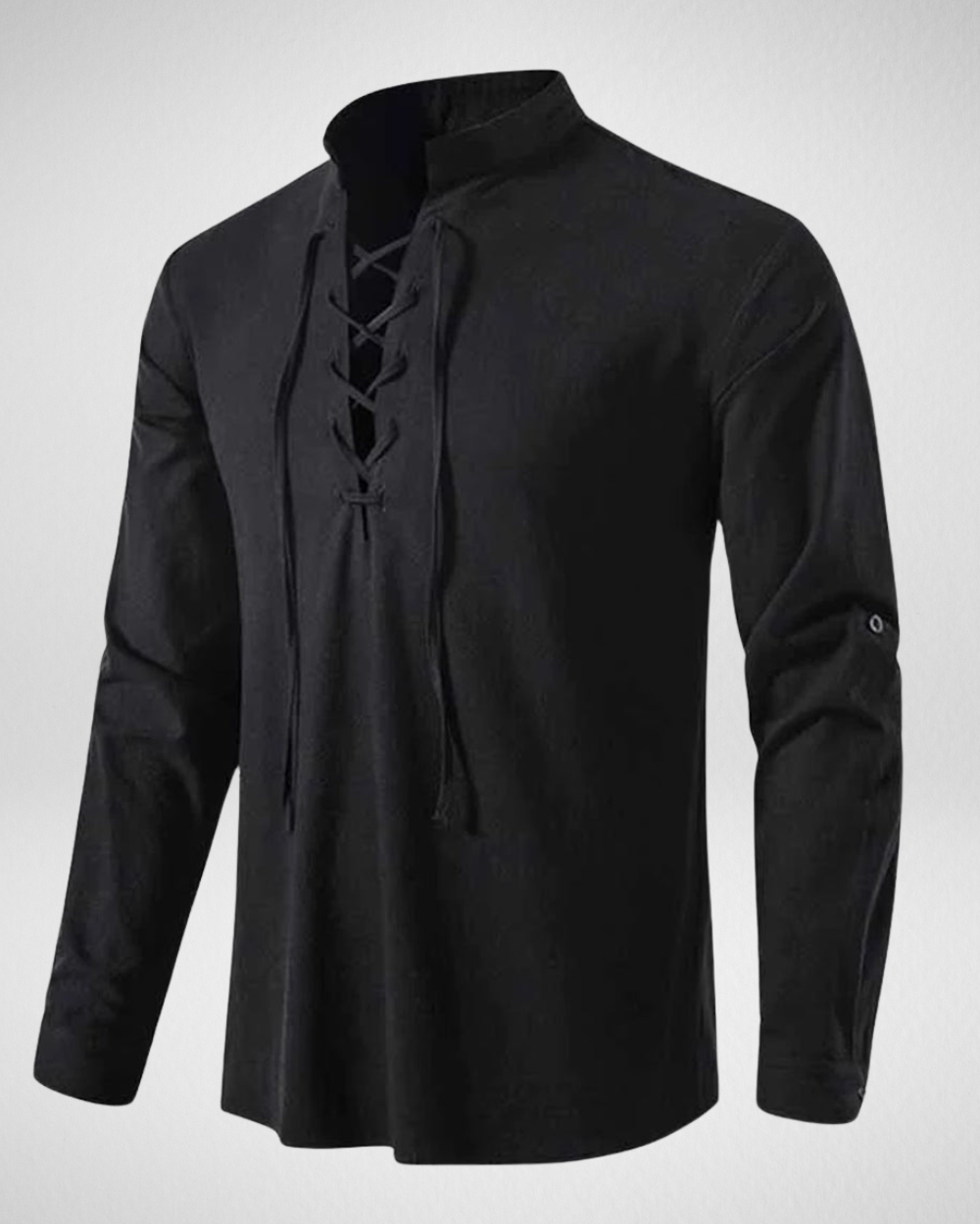 Heren Shirt –  Linnenlook – Lange Mouwen & Retro Vetersluiting