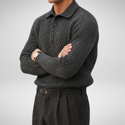 Heren Stijlvolle Polo Trui – Geribd Gebreid - Smart Casual