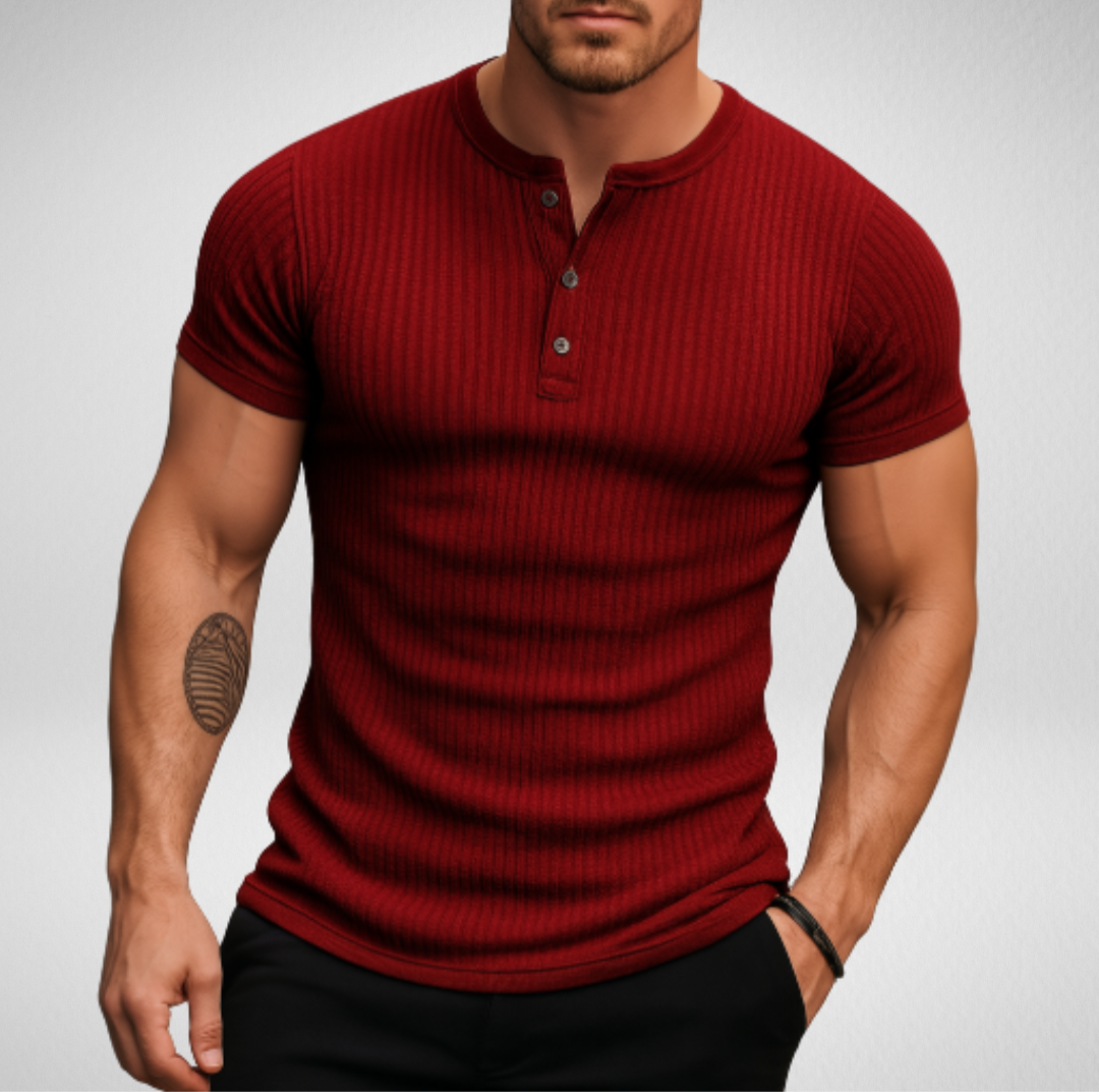 Henley T-shirt – Geribbelde Stof - Slim-fit