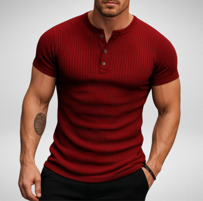 Henley T-shirt – Geribbelde Stof - Slim-fit