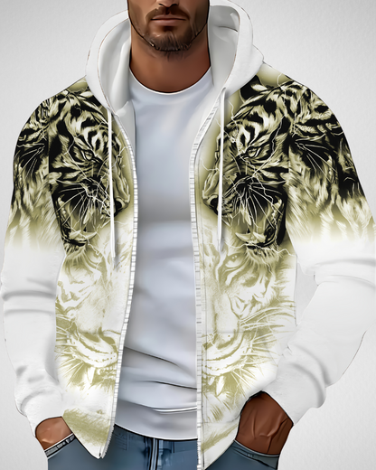 Heren Hoodie – Rits & Tijgerprint – Herfst