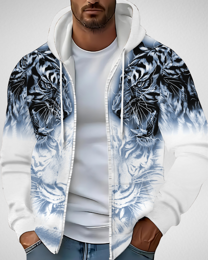 Heren Hoodie – Rits & Tijgerprint – Herfst