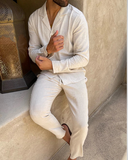Linnenlook heren set – Cubaanse kraag – Zomerse relaxed look