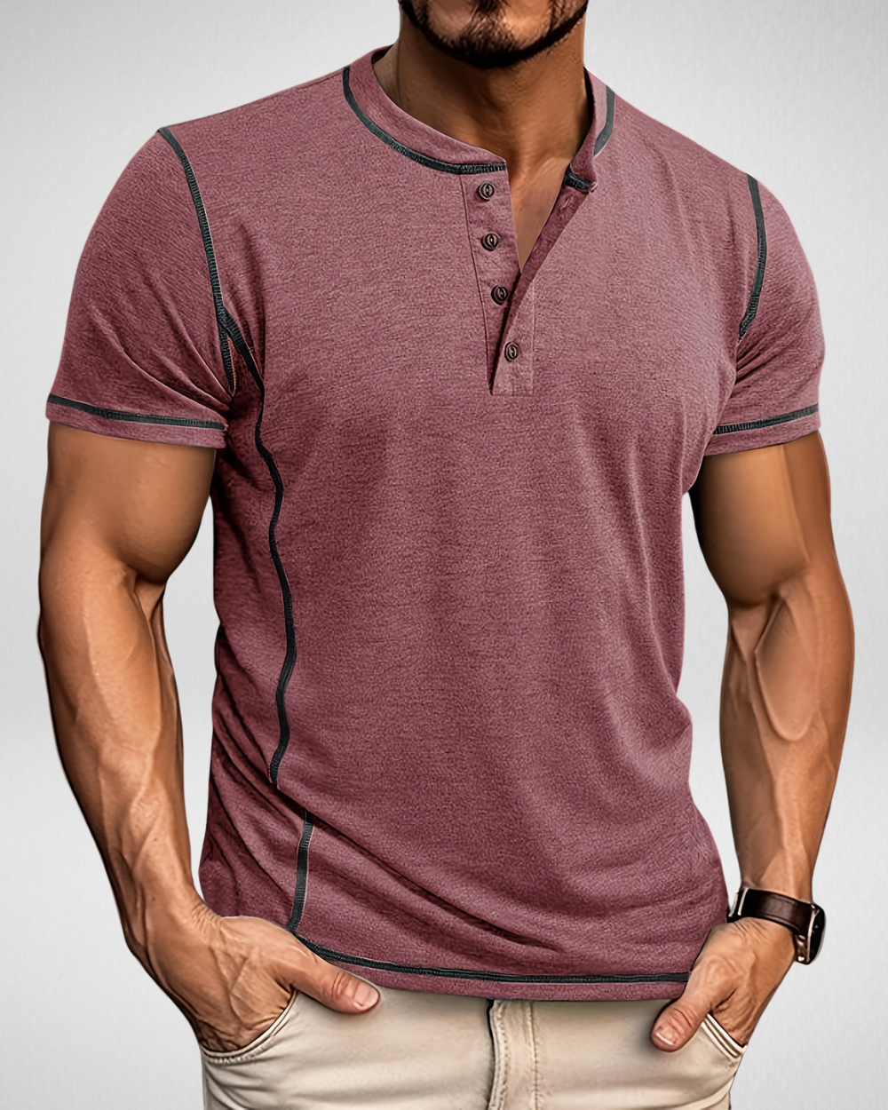 Henley T-Shirt - Muscle Fit - Sportief