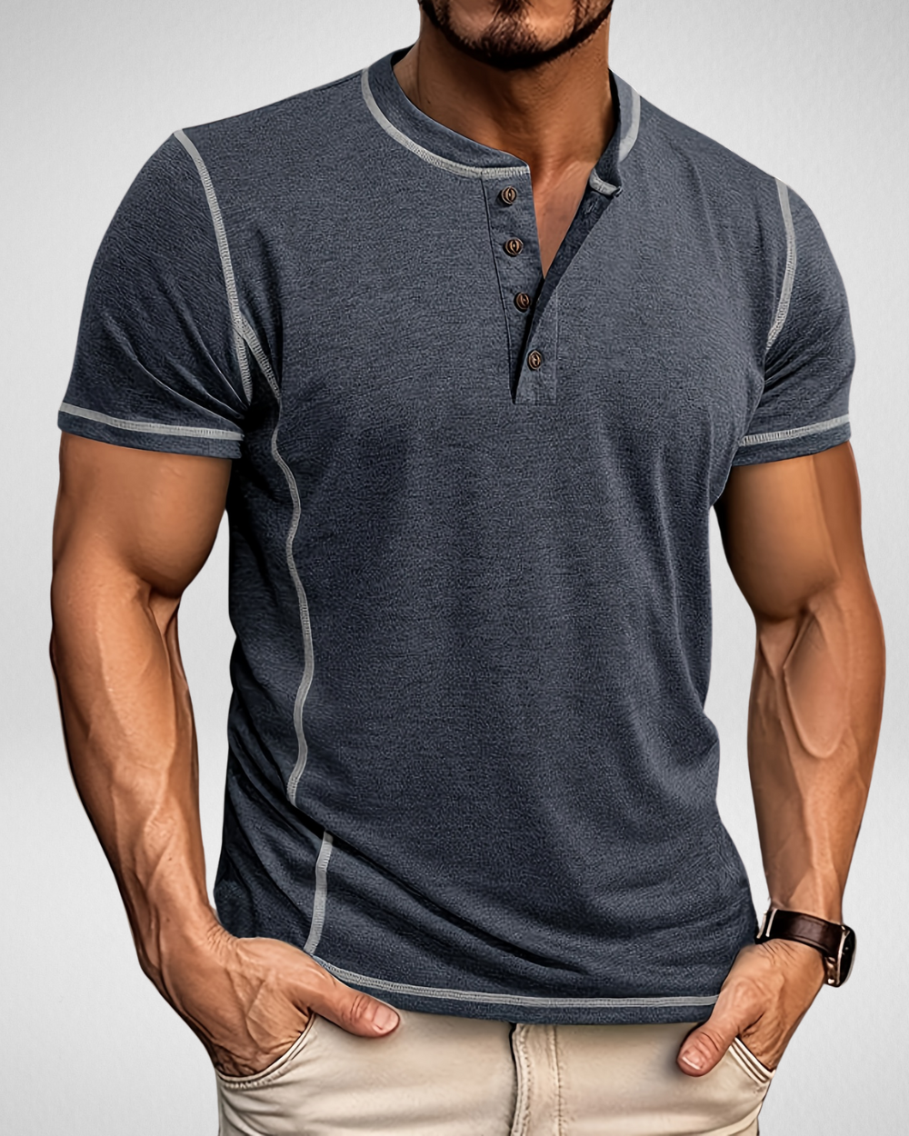 Henley T-Shirt - Muscle Fit - Sportief