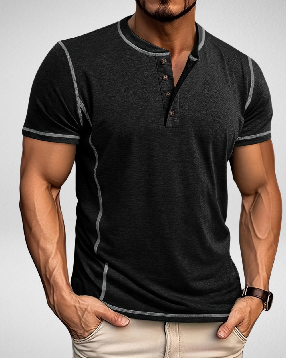 Henley T-Shirt - Muscle Fit - Sportief