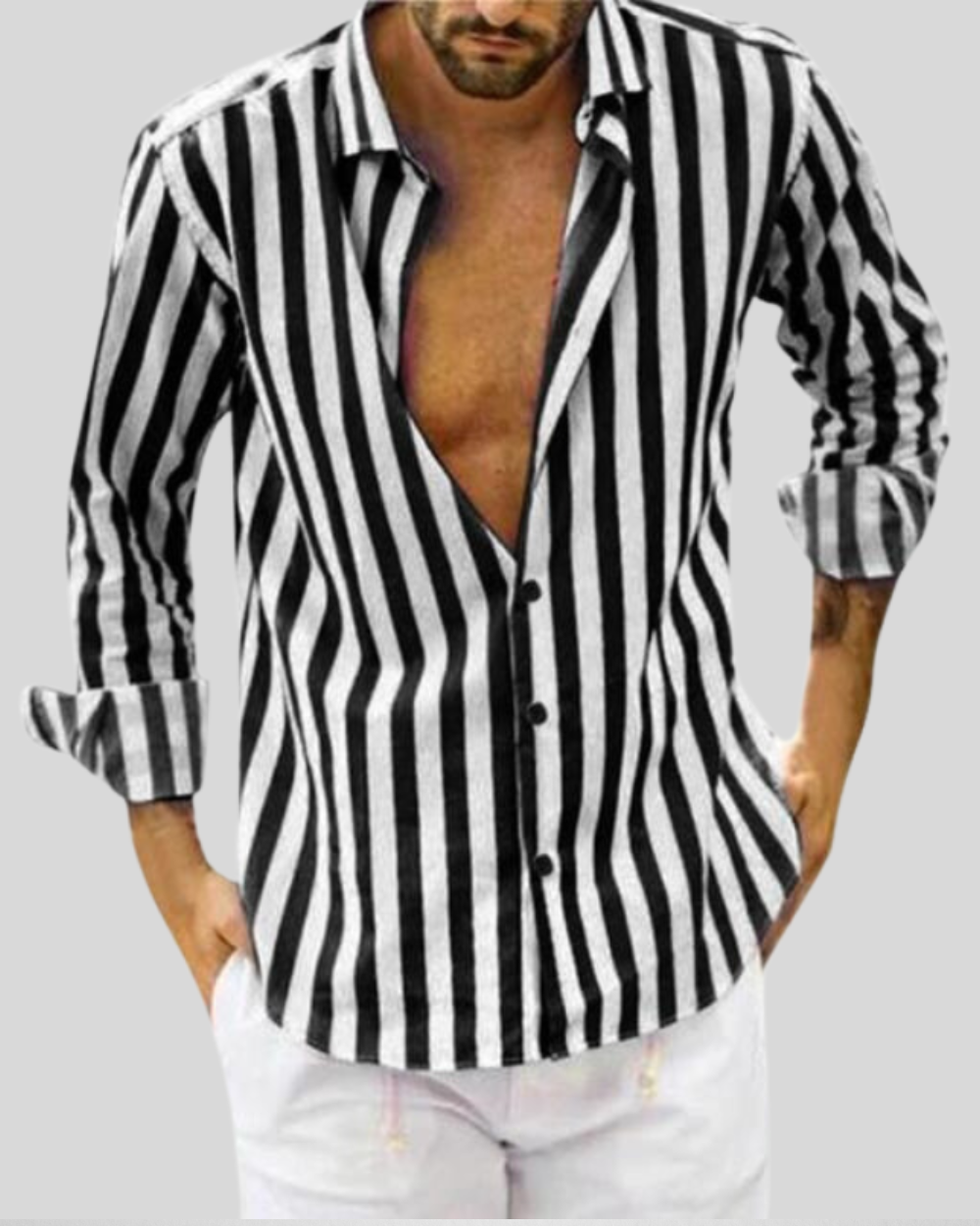 Heren Overhemd – Linnenlook & Verticale Strepen – Casual Zomerstijl
