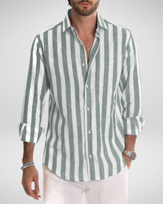 Heren Overhemd – Linnenlook & Verticale Strepen – Casual Zomerstijl