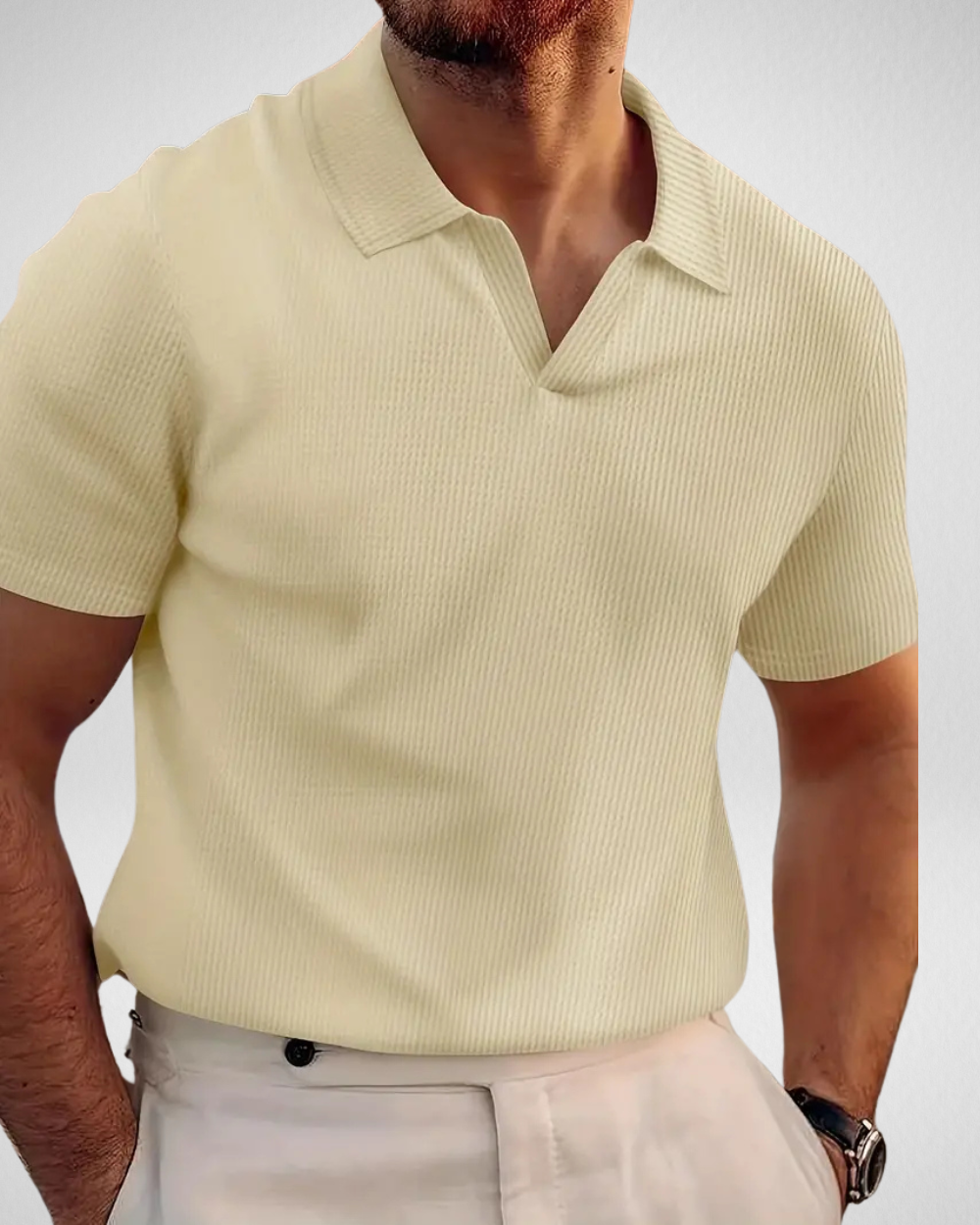Wafelstructuur Poloshirt – Zonder Knopen - Old Money