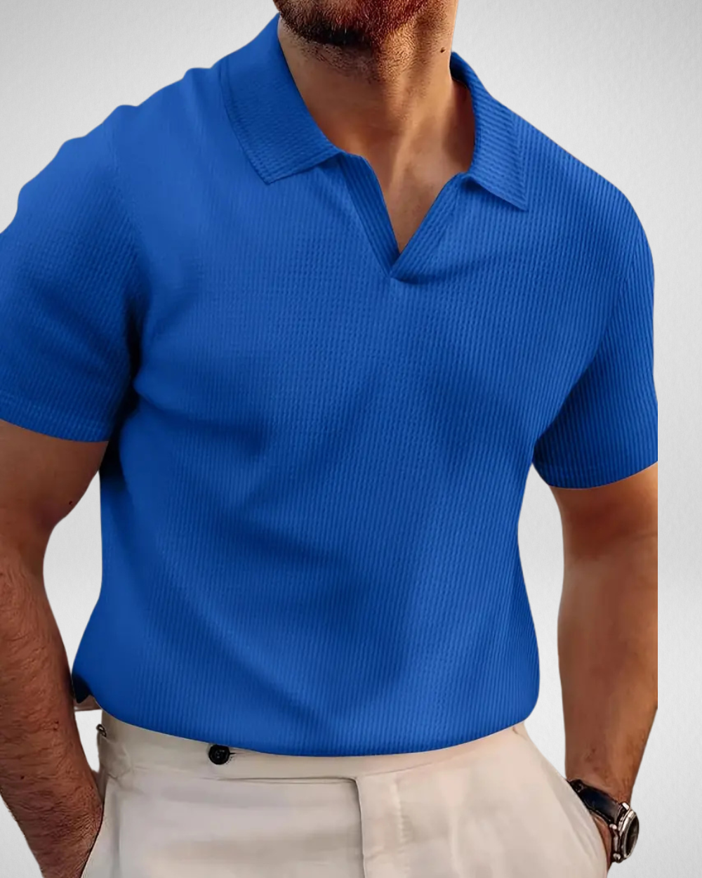 Wafelstructuur Poloshirt – Zonder Knopen - Old Money