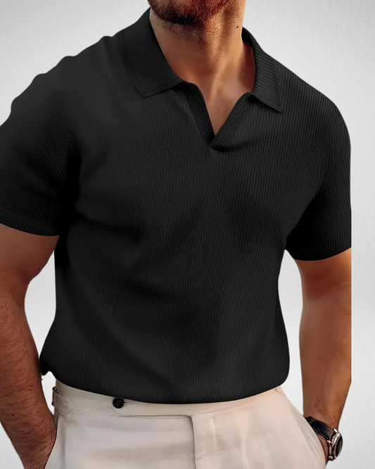 Wafelstructuur Poloshirt – Zonder Knopen - Old Money
