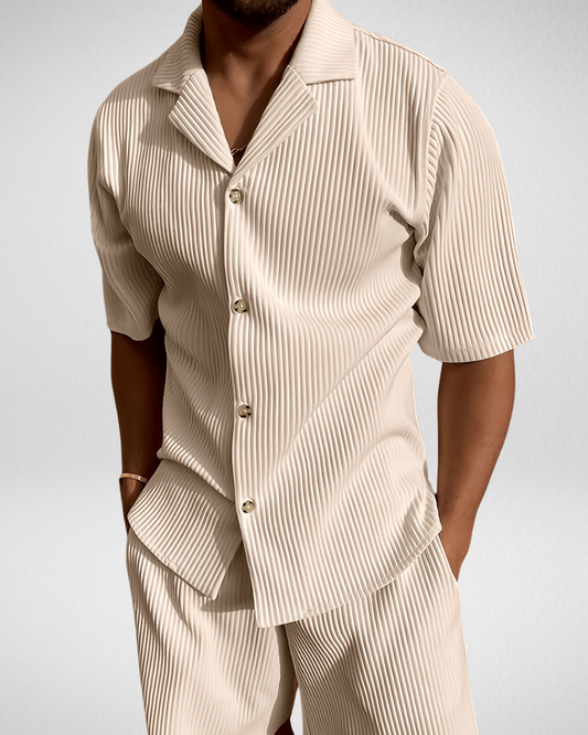 Heren Zomer Gestreepte Set – Overhemd & Shorts