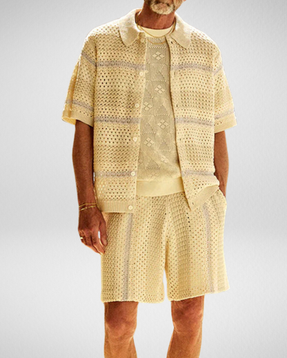 Heren Zomer Set – Gebreide Overhemd & Korte Broek