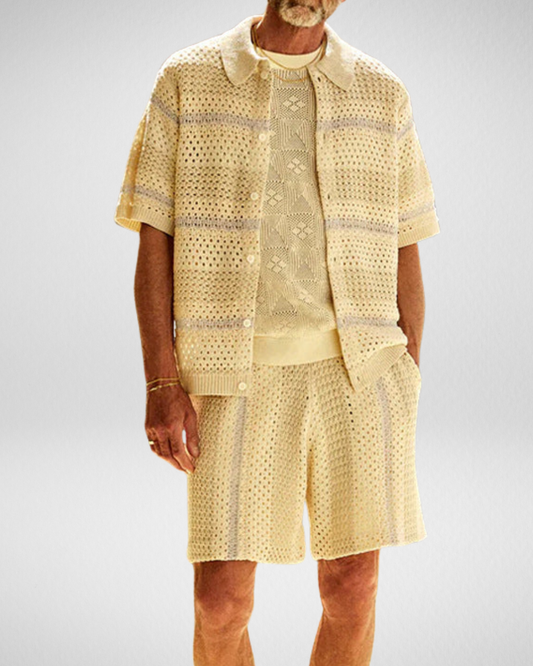 Heren Zomer Set – Gebreide Overhemd & Korte Broek
