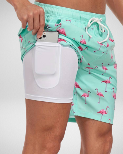 Heren Zwemshort – Flamingoprint – Trekkoordsluiting