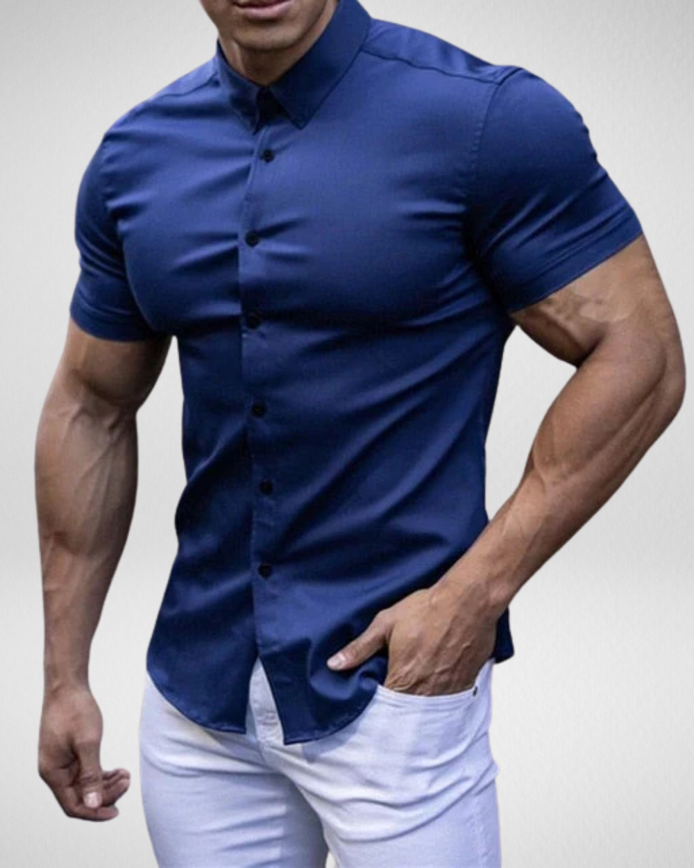 Heren Slim Fit Overhemd – Korte Mouwen – Stretch