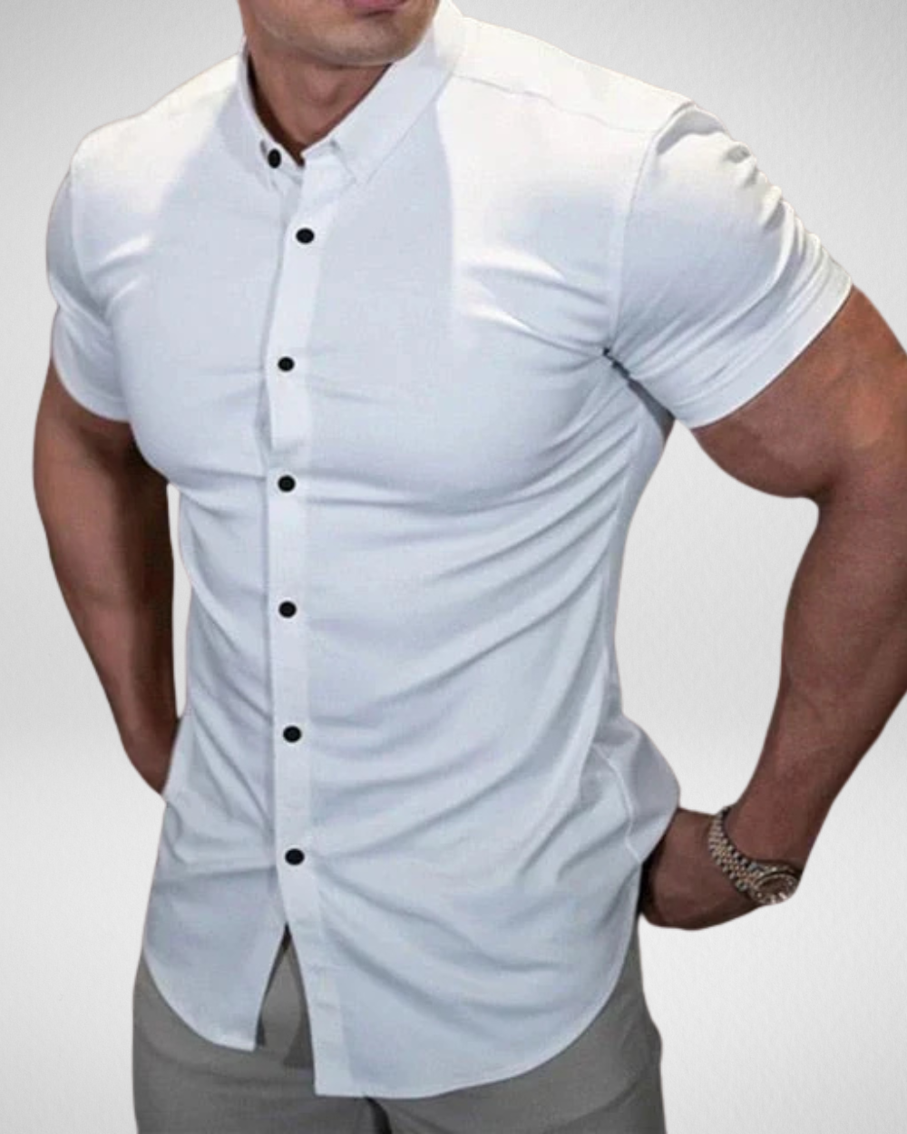 Heren Slim Fit Overhemd – Korte Mouwen – Stretch