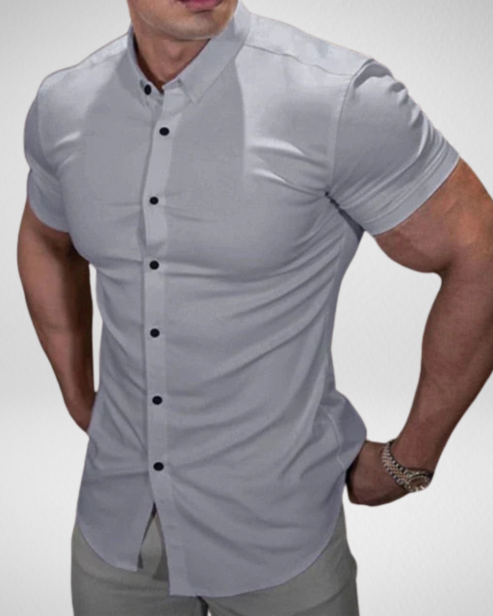 Heren Slim Fit Overhemd – Korte Mouwen – Stretch