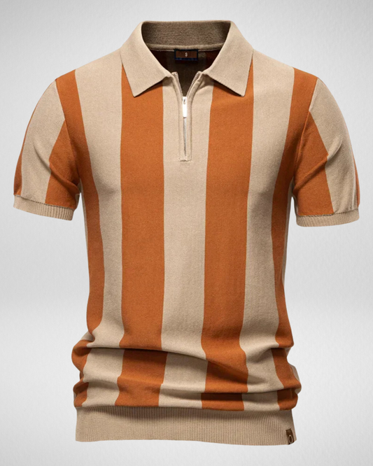 Heren Gestreept Poloshirt - met Rits