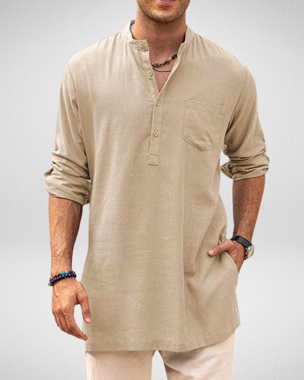 Heren Zomerse Henley Shirt - Lange Mouwen – Ademend
