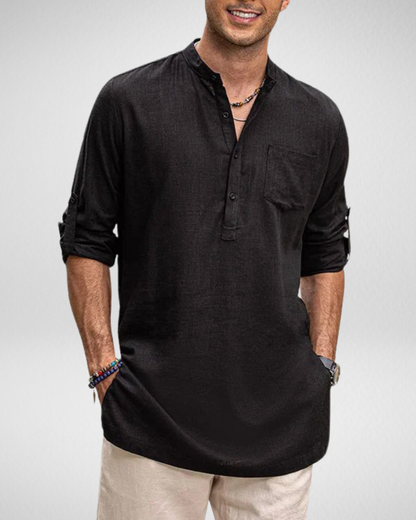 Heren Zomerse Henley Shirt - Lange Mouwen – Ademend