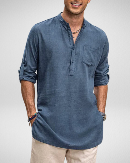 Heren Zomerse Henley Shirt - Lange Mouwen – Ademend