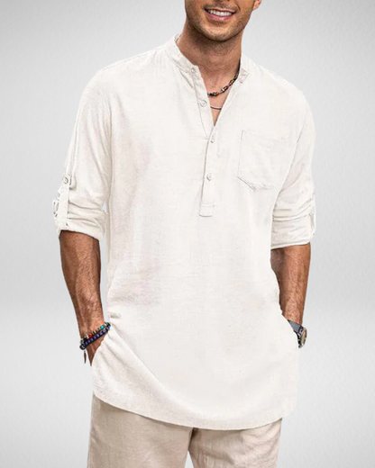 Heren Zomerse Henley Shirt - Lange Mouwen – Ademend