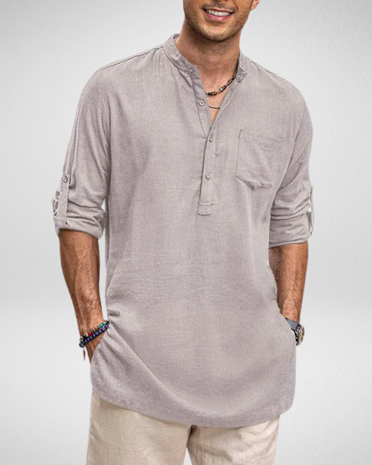 Heren Zomerse Henley Shirt - Lange Mouwen – Ademend