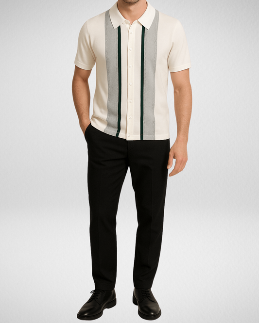 Gebreid Poloshirt met Strepen - Heren