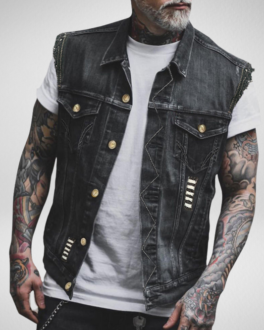 Spijker Gilet Heren – Denim Bodywarmer - Biker Look
