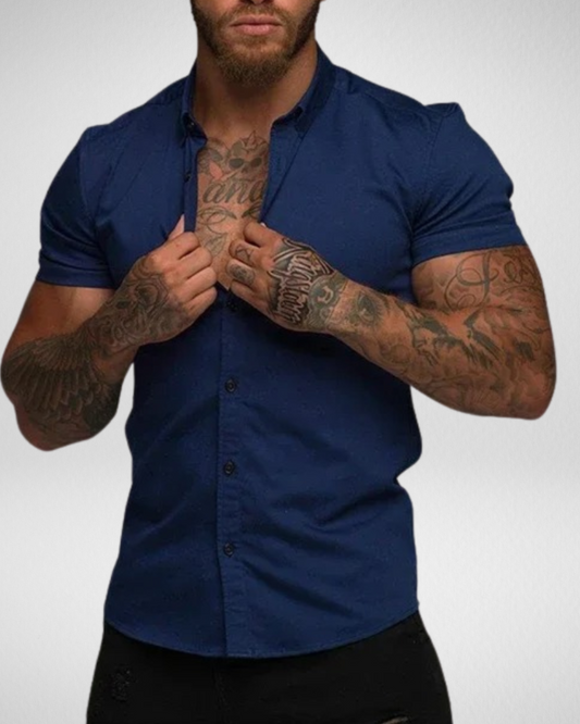 Slim Fit Overhemd Heren – Korte Mouwen – Muscle Fit & Stretchy