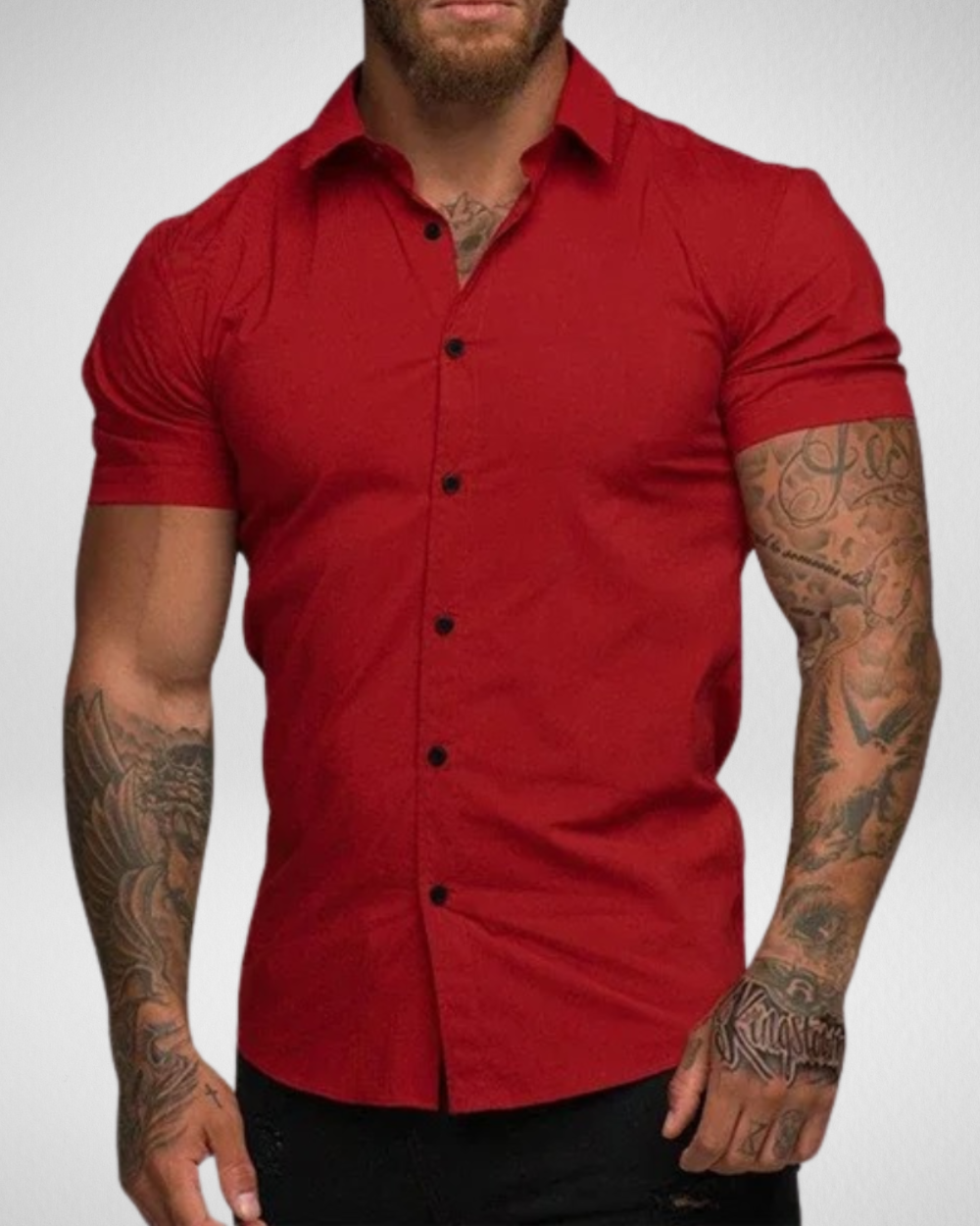 Slim Fit Overhemd Heren – Korte Mouwen – Muscle Fit & Stretchy