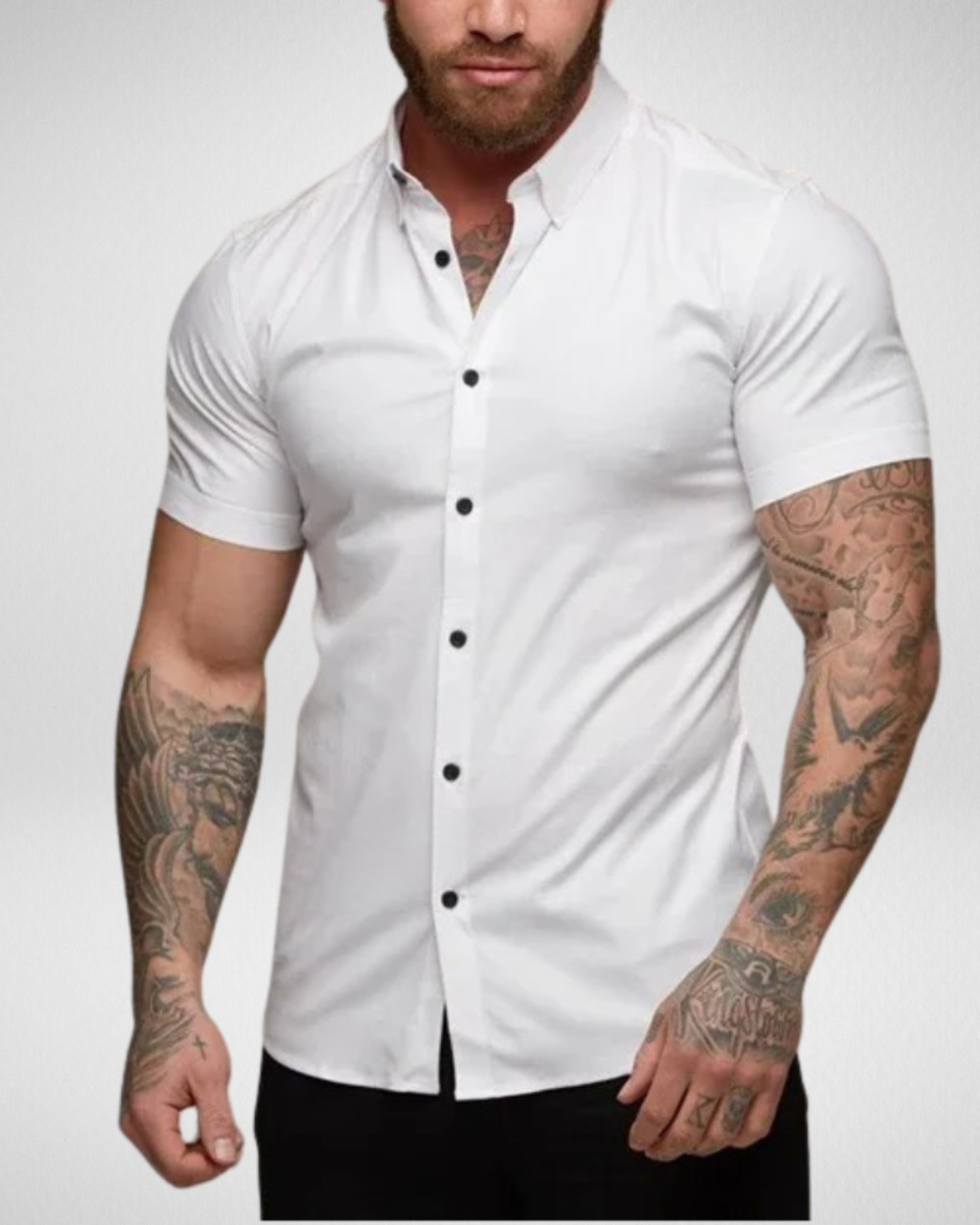 Slim Fit Overhemd Heren – Korte Mouwen – Muscle Fit & Stretchy