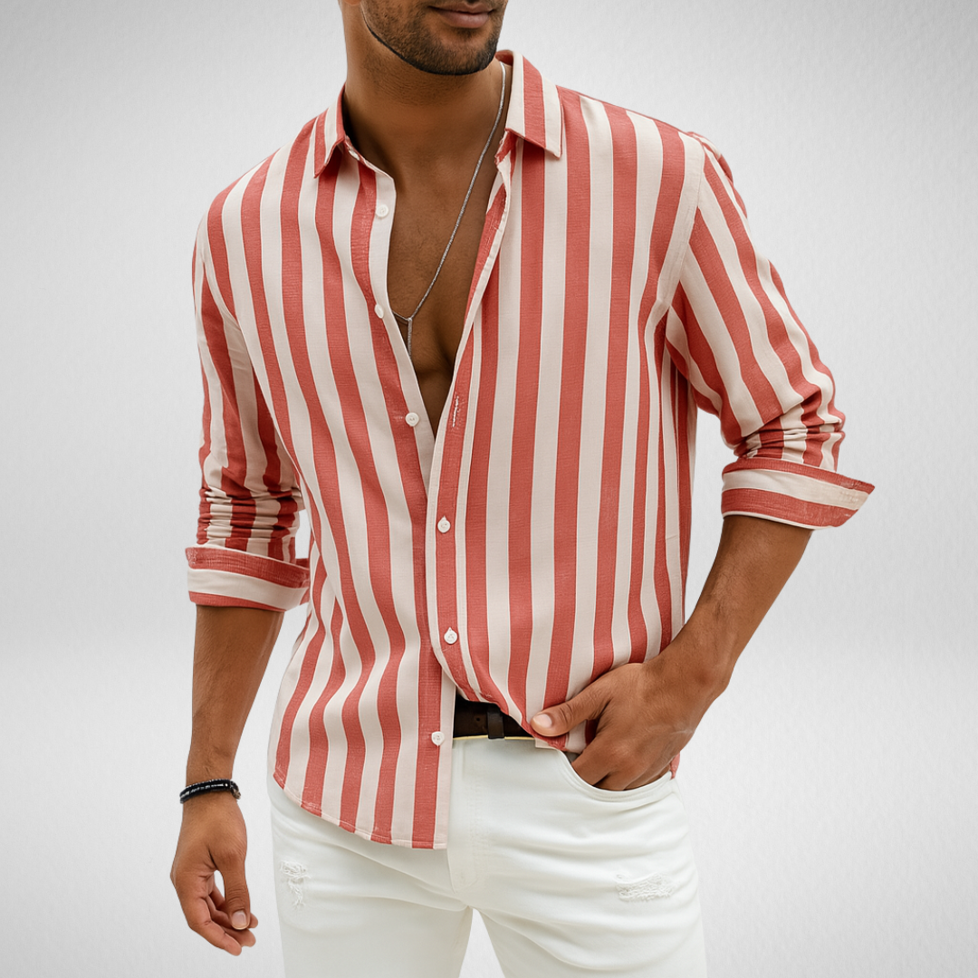 Heren Zomer Overhemd - Lange Mouwen – Blauw-Wit Gestreept