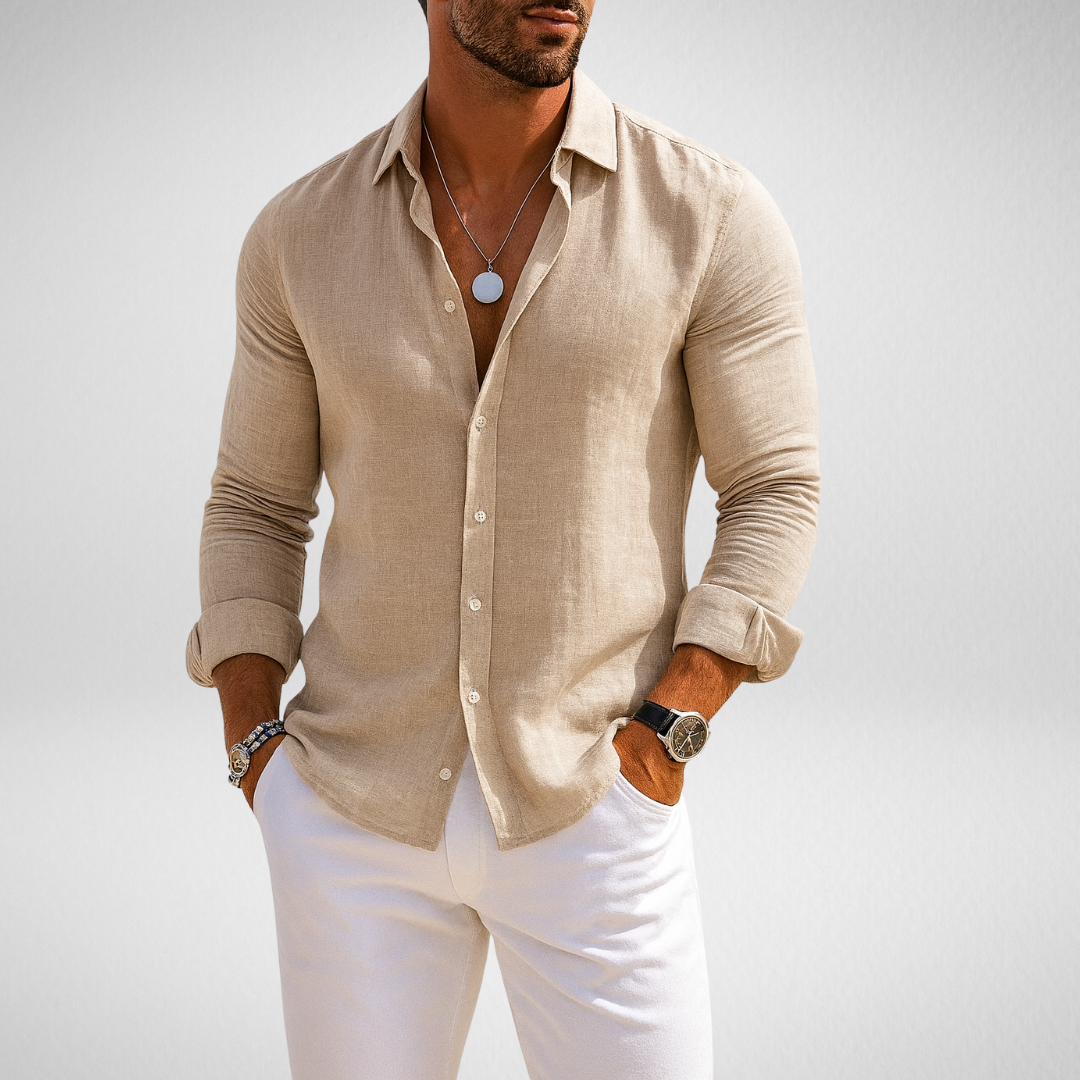 Zomer Linnen-look Overhemd - Lange Mouwen - Heren
