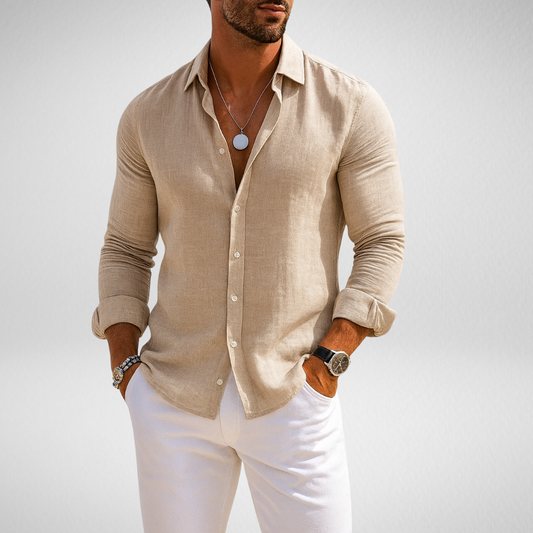 Zomer Linnen-look Overhemd - Lange Mouwen - Heren