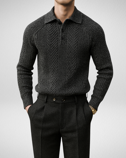 Heren Stijlvolle Polo Trui – Geribd Gebreid - Smart Casual