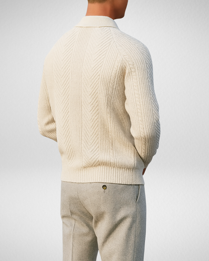 Heren Stijlvolle Polo Trui – Geribd Gebreid - Smart Casual