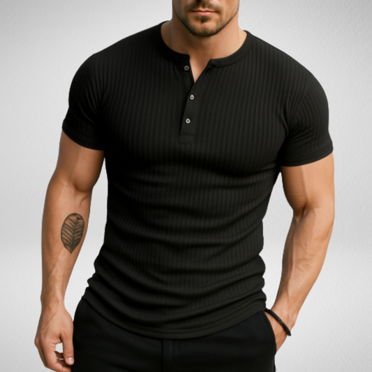 Henley T-shirt – Geribbelde Stof - Slim-fit
