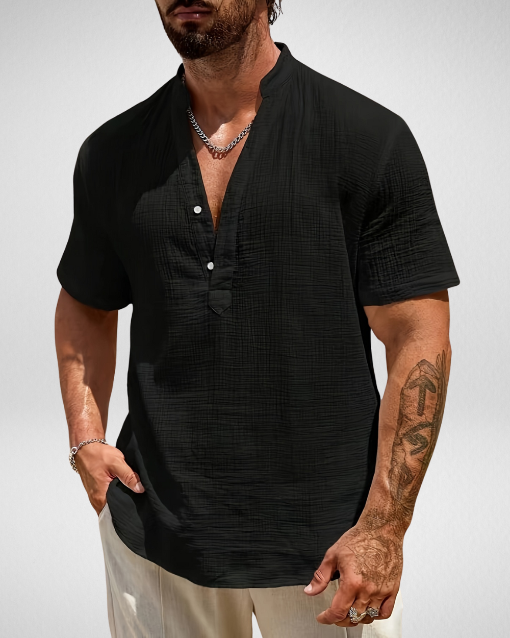 Zomer Heren Overhemd - Henley Shirt - Linnen-look