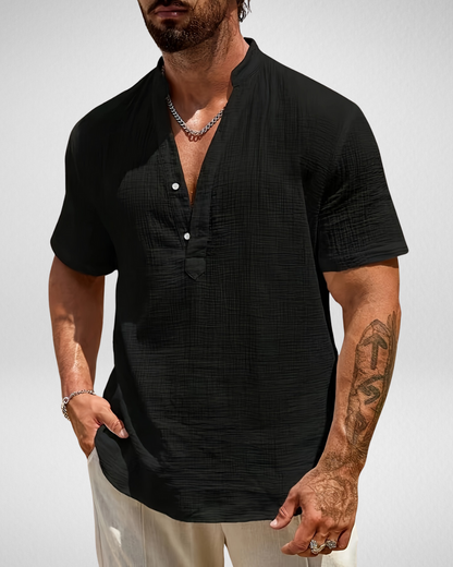 Zomer Heren Overhemd - Henley Shirt - Linnen-look