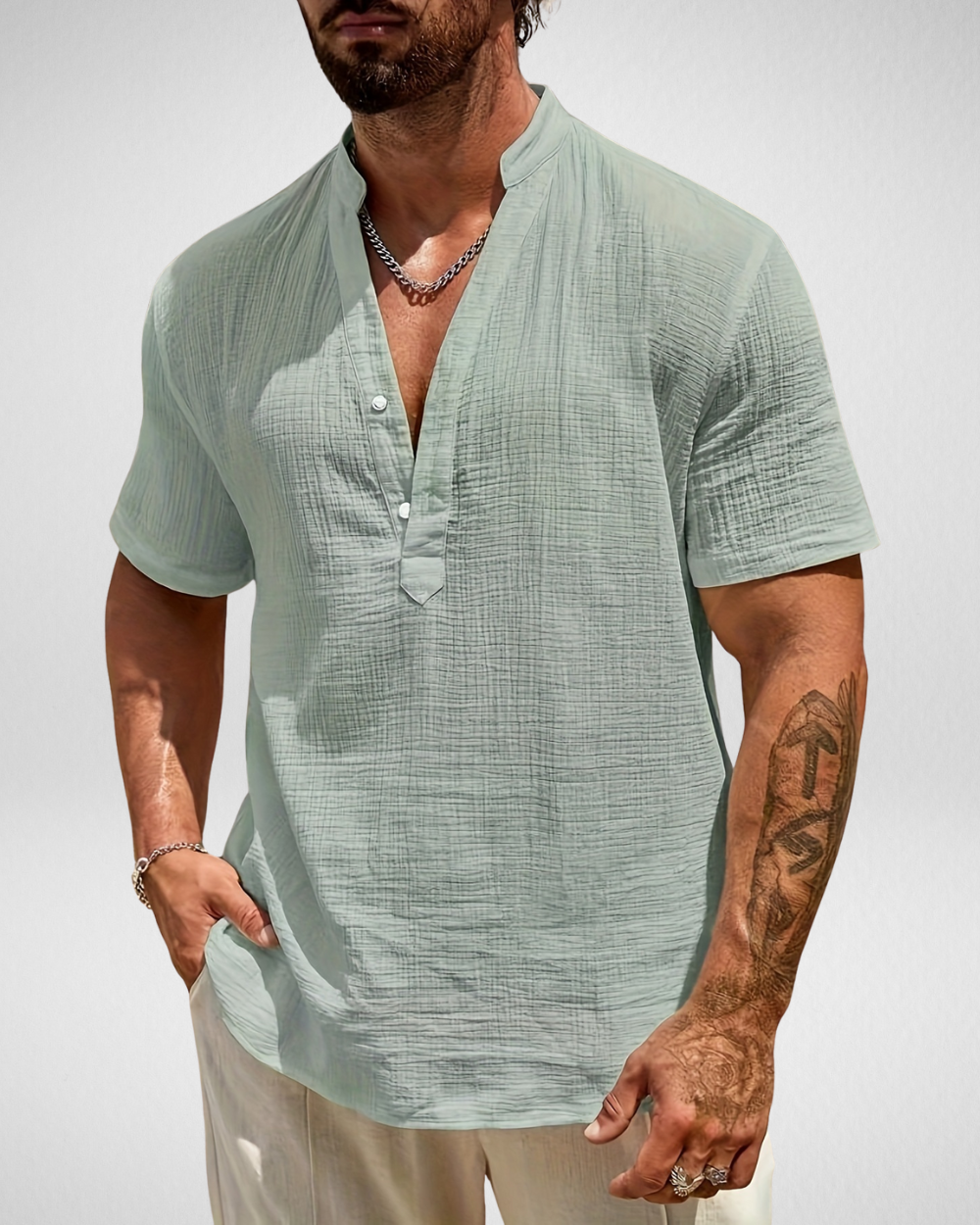 Zomer Heren Overhemd - Henley Shirt - Linnen-look