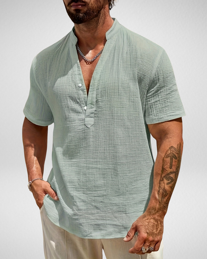 Zomer Heren Overhemd - Henley Shirt - Linnen-look