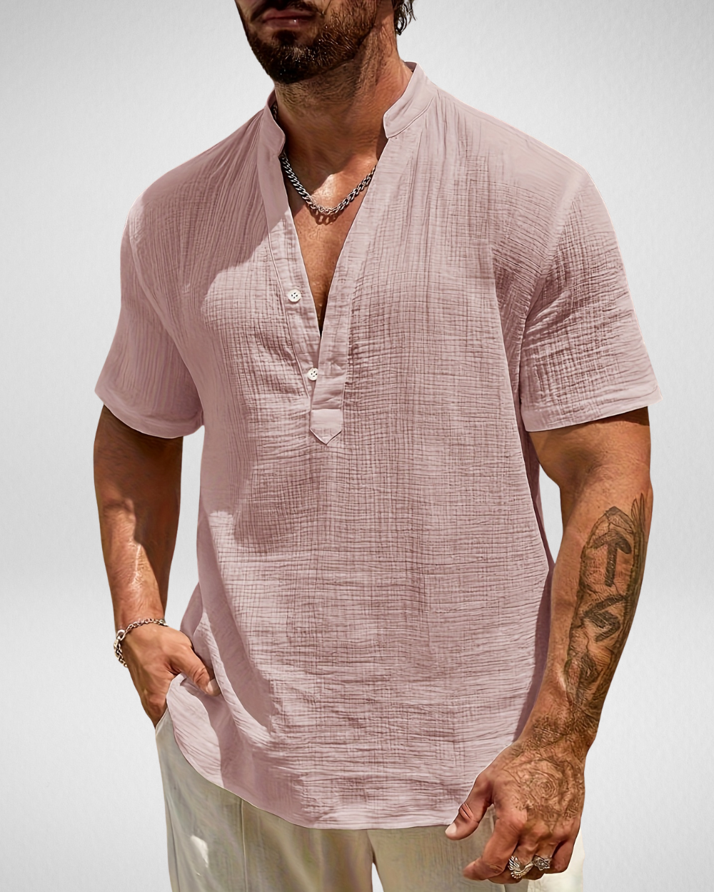 Zomer Heren Overhemd - Henley Shirt - Linnen-look