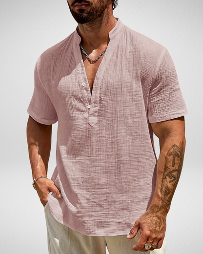 Zomer Heren Overhemd - Henley Shirt - Linnen-look
