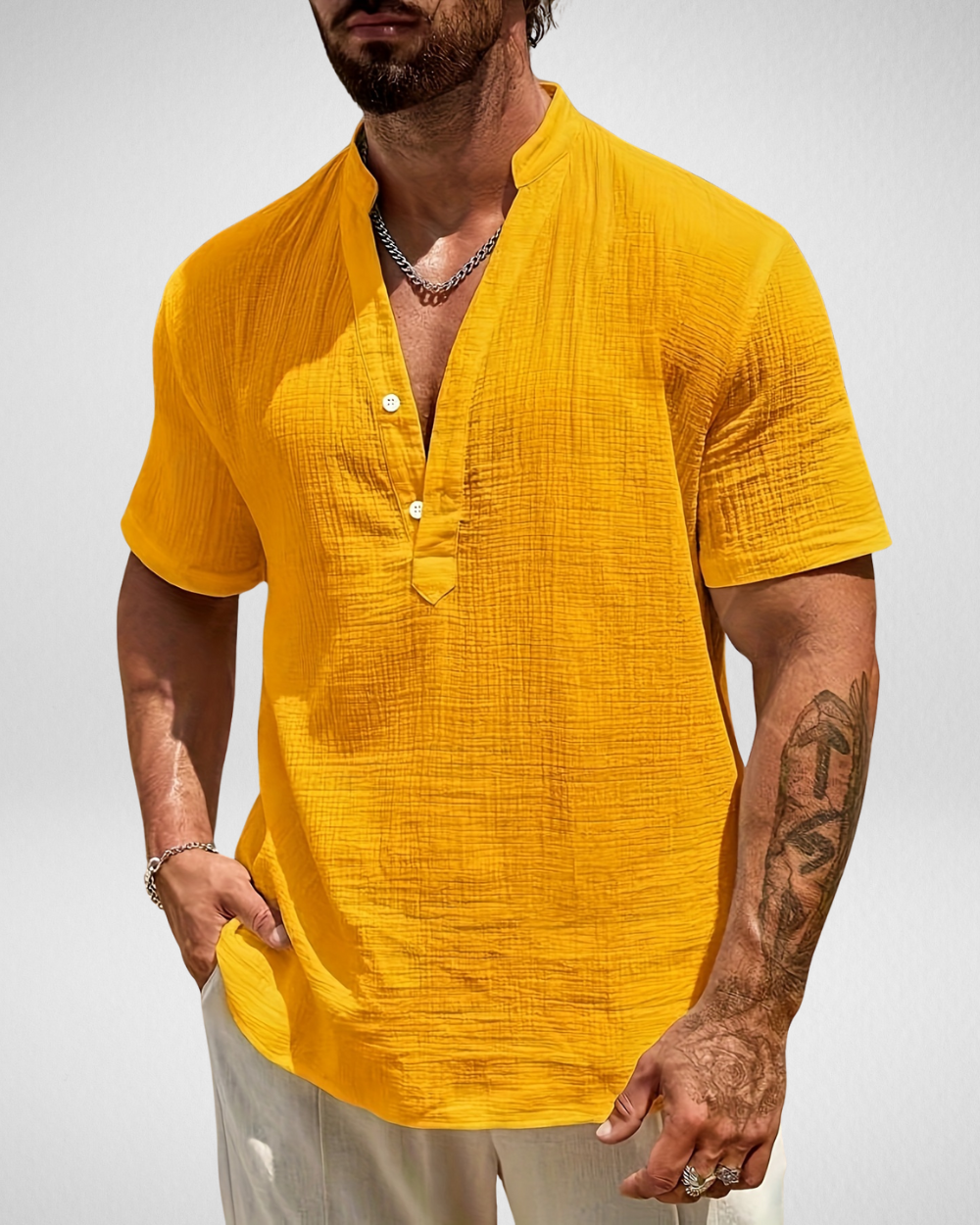 Zomer Heren Overhemd - Henley Shirt - Linnen-look