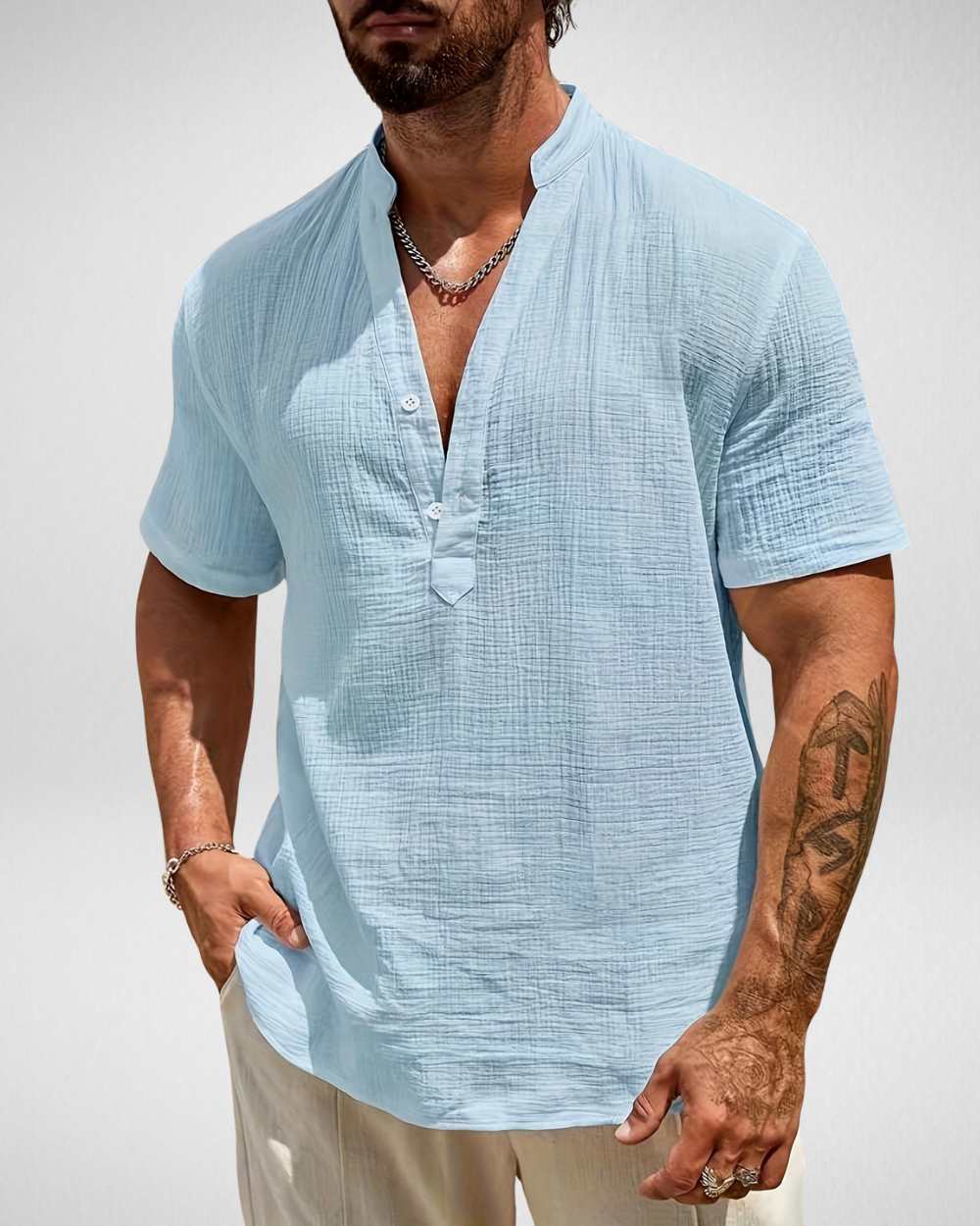 Zomer Heren Overhemd - Henley Shirt - Linnen-look
