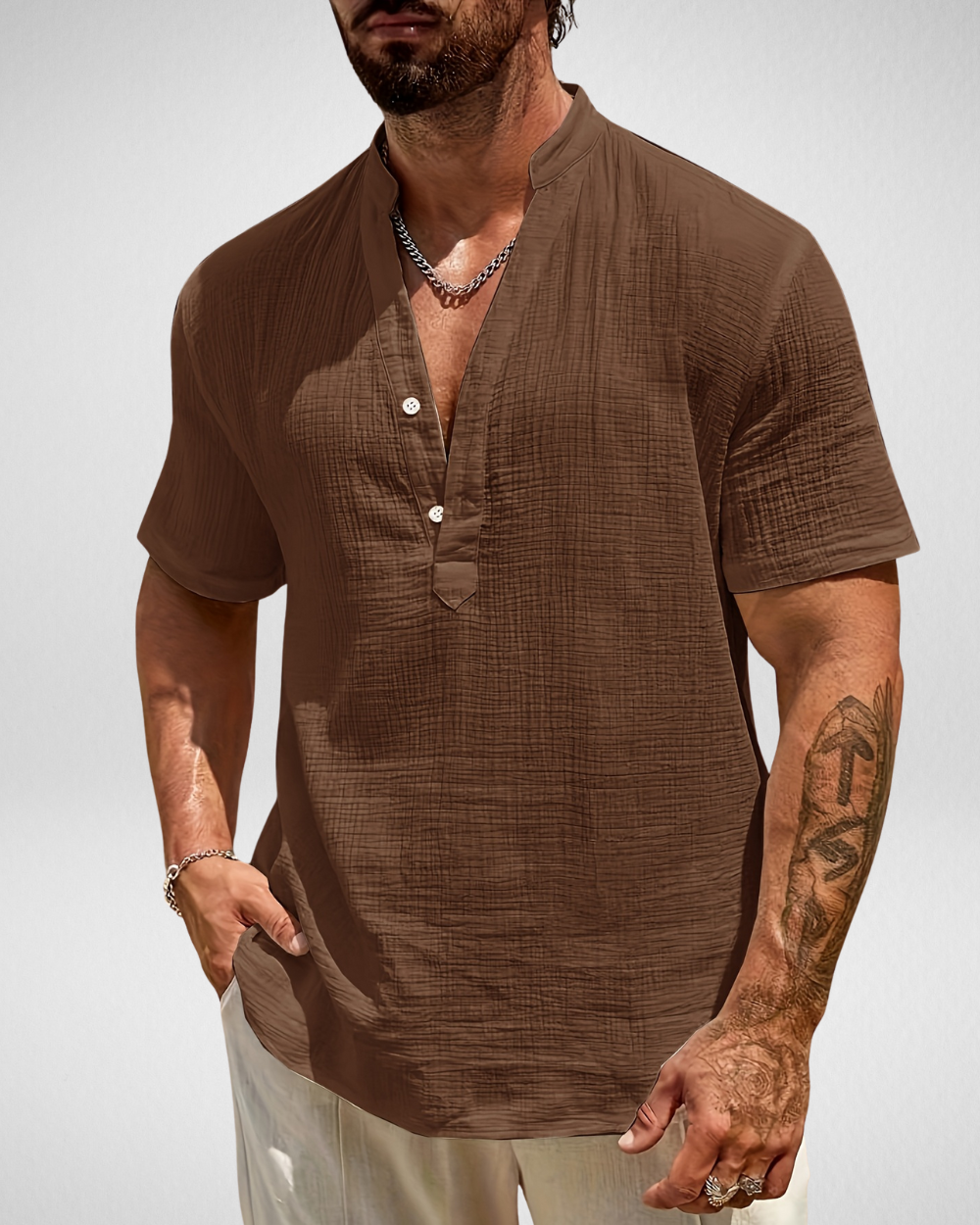 Zomer Heren Overhemd - Henley Shirt - Linnen-look