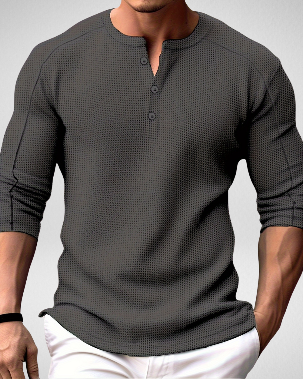 Heren Henley Shirt – Gebreid – Casual Longsleeve