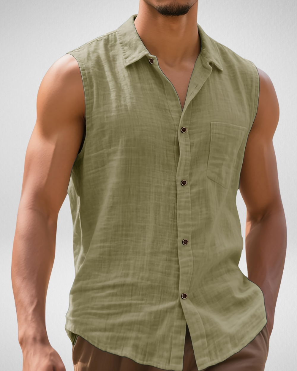 Heren Mouwloos Overhemd – Knoopsluiting – Zomerse Strandlook